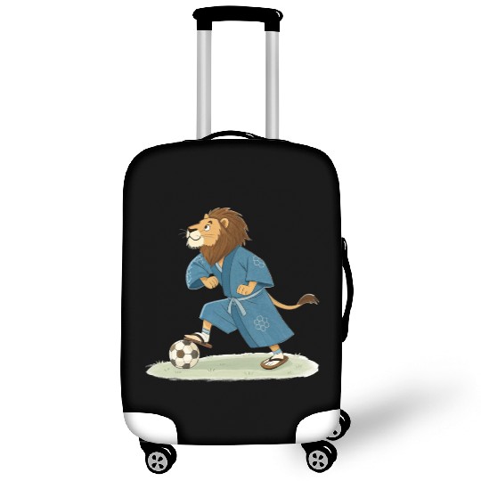 Lion playing soccer in karate kimono Luggage Covers