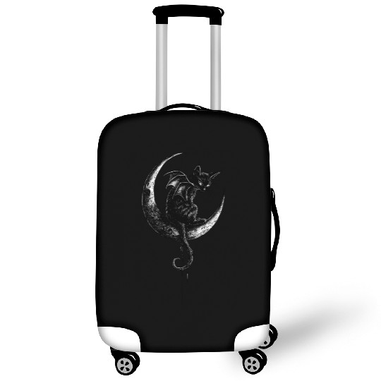 Cat With Bat Wings Sitting On Crescent Moon Goth Luggage Covers