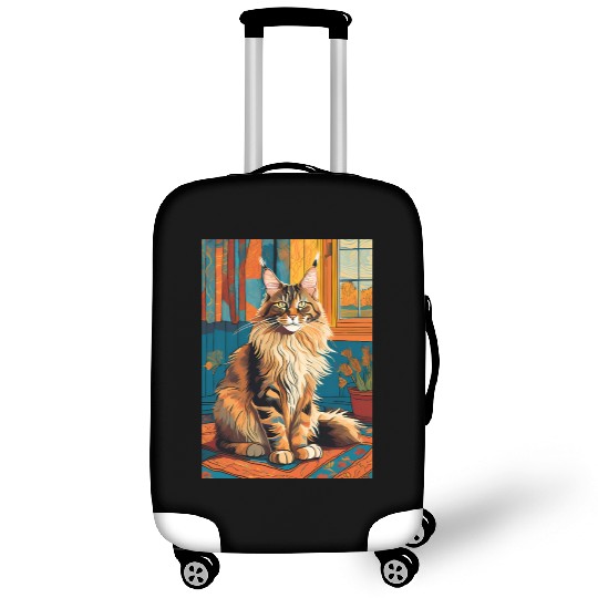 Cat painting red black cat Maine Luggage Covers