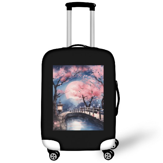 Watercolor cherry blossom festival full moon Luggage Covers