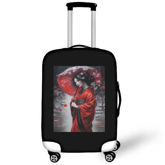 Geisha umbrella rain storm cherry blossoms Luggage Covers