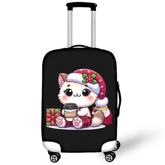 A Cute Kawaii Cat Drinking Coffee Luggage Covers