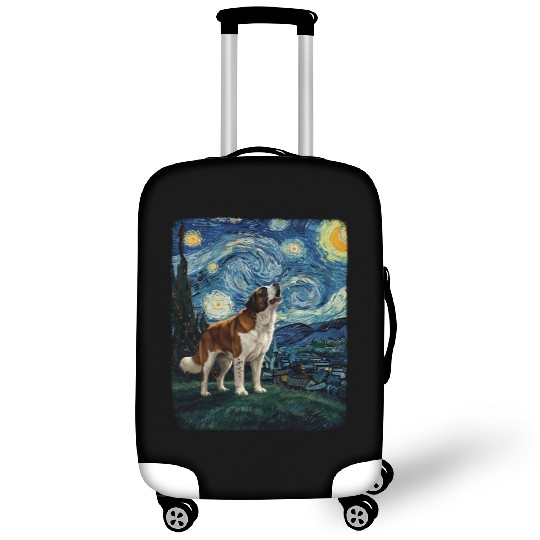Saint Bernard Howling At Moon Starry Night Van Gog Luggage Covers