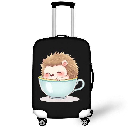 Cute hedgehog relaxing in a light blue cup Luggage Covers