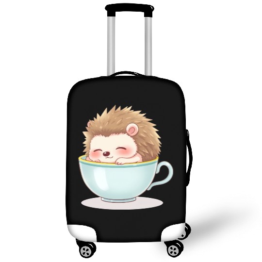 Cute hedgehog relaxing in a light blue cup Luggage Covers