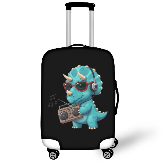 Dino cartoon triceratops listening to music Luggage Covers