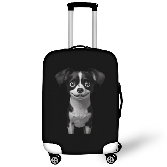 Happy Black and White Cartoon Dog with Big Eyes Luggage Covers