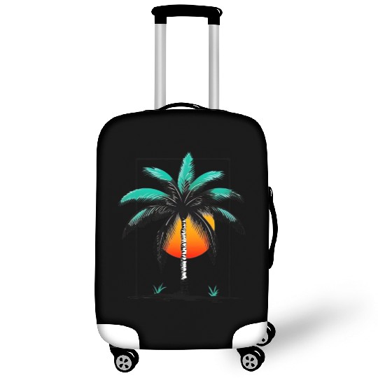 Grayscale Line Drawing Of A Central palm tree Luggage Covers