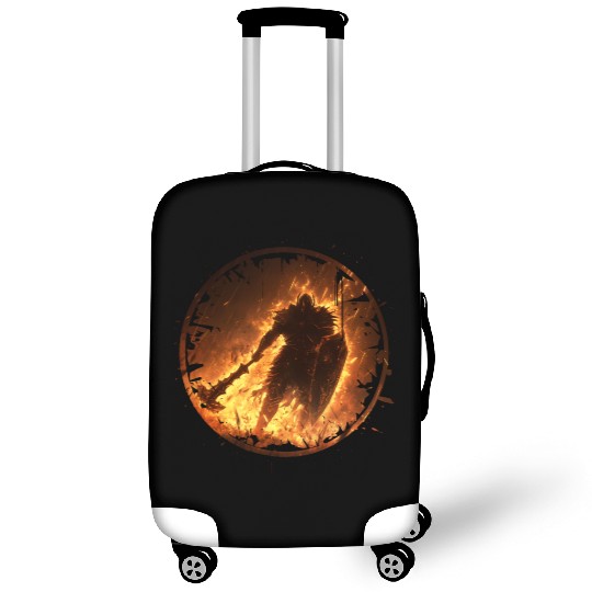 Fire Armored Warrior with Burning Shield and Axe Luggage Covers