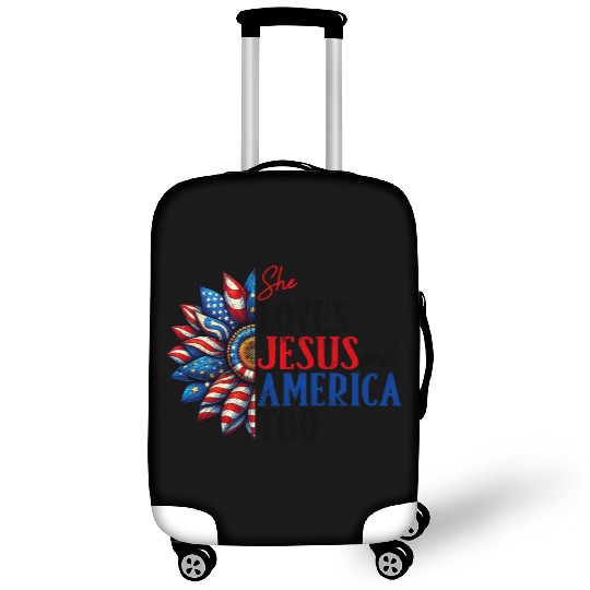 She Loves Jesus and America Too 4th of July Luggage Covers