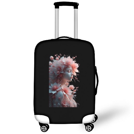 Ethereal Floral Portrait - Woman with Coral Pink Luggage Covers