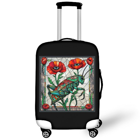 Grasshopper cricket stained glass poppy flower Luggage Covers