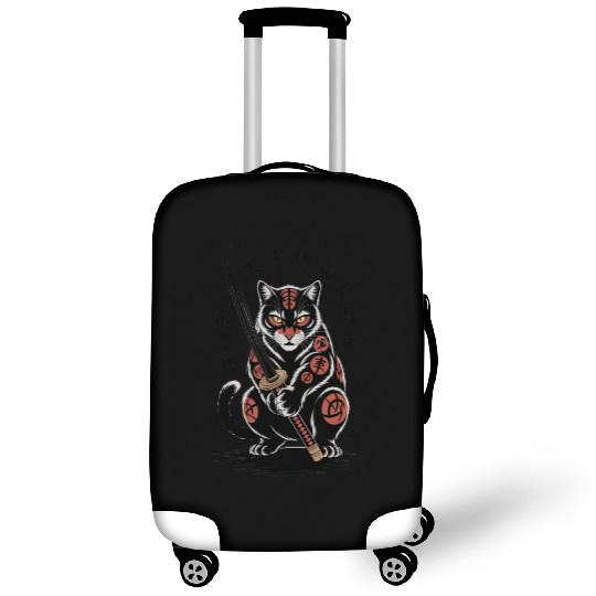 Mythical Japanese Warrior Cat Design Luggage Covers