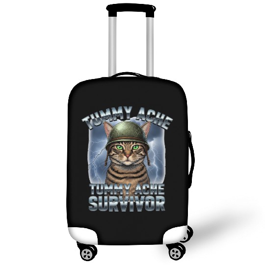 Funny Brave Cat Tummy Ache Survivor Meme Art Luggage Covers