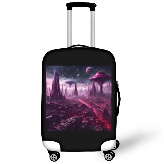 Sci-Fi Future World And Alien City in Neon Pink Luggage Covers