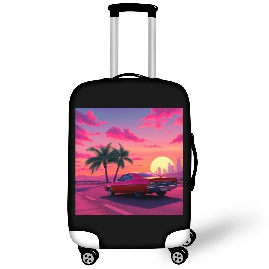 Neon Drift Sunset on the Synthwave Highway Luggage Covers