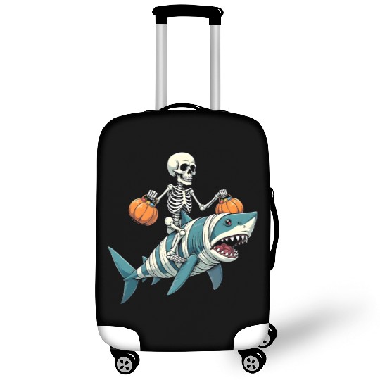 Skeleton Riding Shark Mummy Funny Halloween Luggage Covers