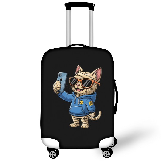 Cool Cartoon Cat Mummy Taking a Selfie Luggage Covers