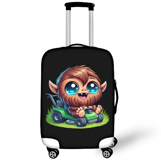 Cute Bigfoot Sasquatch lawnmower gardening cartoon Luggage Covers