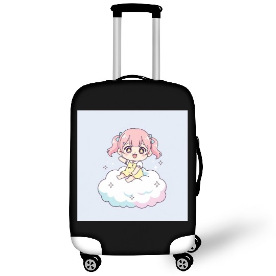 Cute Chibi Girl on Cloud Illustration Luggage Covers