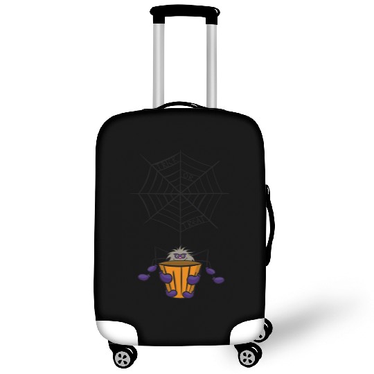 Cartoon Spider hanging from Web holding Bucket Luggage Covers