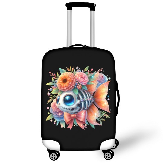 Whimsical Skeleton Fish with Floral Accents Luggage Covers