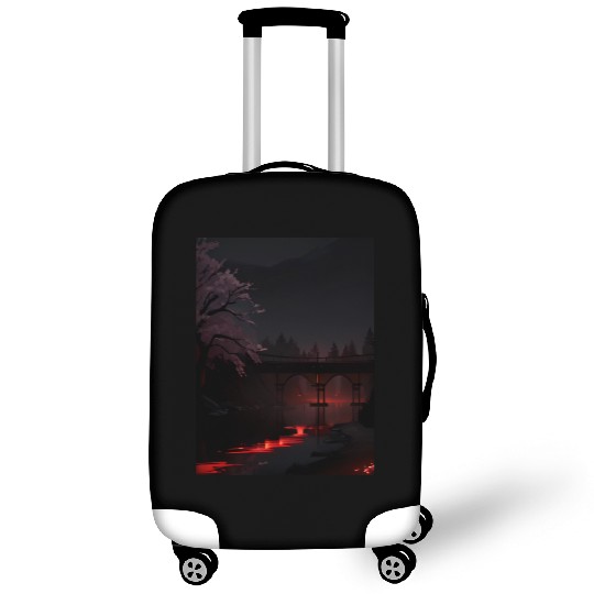 Nighttime Bridge and Cherry Blossom Scene Luggage Covers