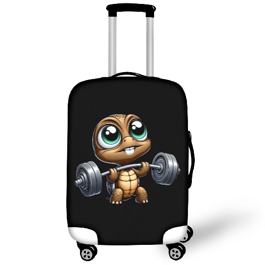 Chibi turtle with barbell weightlifter cartoon Luggage Covers