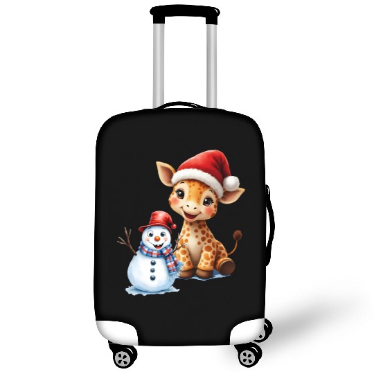 Festive Giraffe and Snowman Holiday Design Luggage Covers