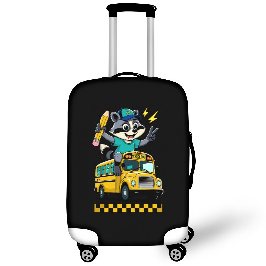 back-to-school-Cute Raccoon Student on School Bus  Luggage Covers