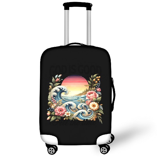Elegant Wave and Floral Sunset Scene - GOD IS GOOD Luggage Covers