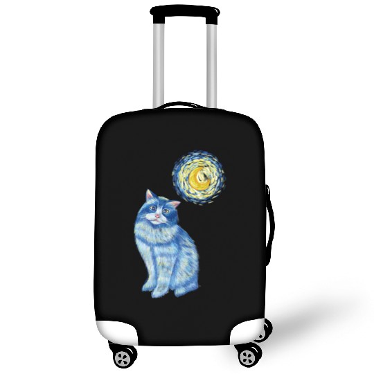 Blue Van Gogh Starry Night Ragdoll Cat Graphic Luggage Covers