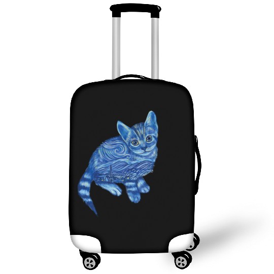 Blue Van Gogh Starry Night Bengal Cat Illustration Luggage Covers