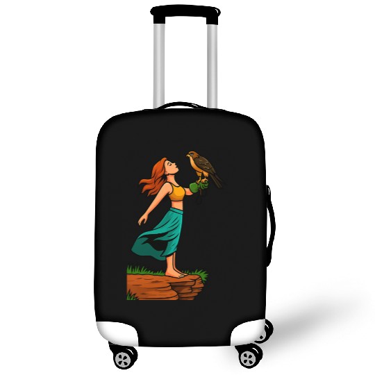 Woman with Hawk on Arm in Nature Scene Luggage Covers