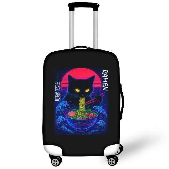 Neon Black Cat Ramen Art Luggage Covers