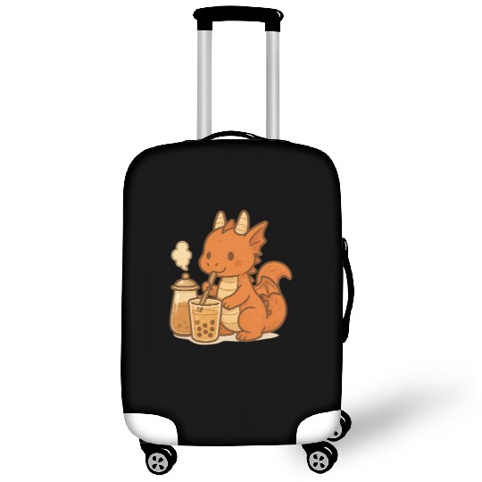 Cute Dragon with Bubble Tea Design Luggage Covers