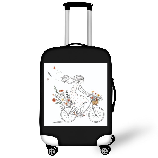 Girl Riding Bicycle with Flowers Vintage  Luggage Covers