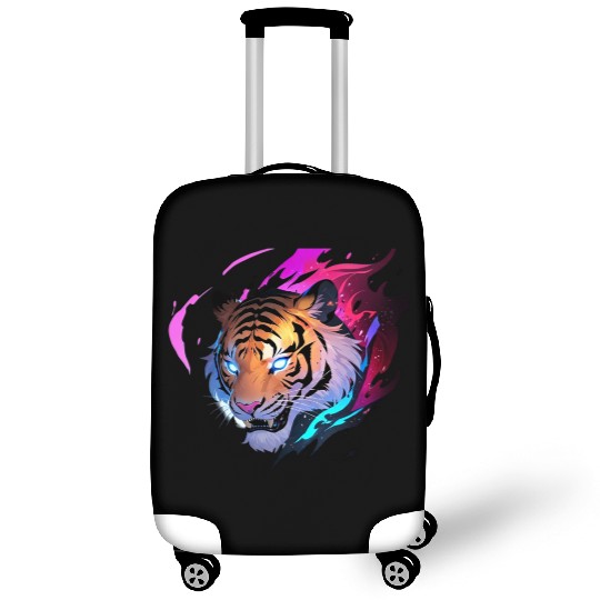 A fierce tiger head with glowing blue eyes Luggage Covers