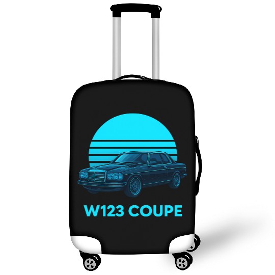 Black W123 Coupe – Neon Retro 80s Style Automotive Luggage Covers