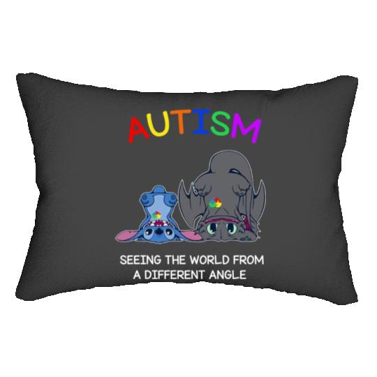 Autism Awareness Lumbar Pillows | Stitch and Toothless Autism Lumbar Pillows | Disney Autism Lumbar Pillows