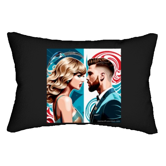 taylorr Swift and Travis Kelce art Lumbar Pillows