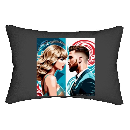 taylorr Swift and Travis Kelce art Lumbar Pillows