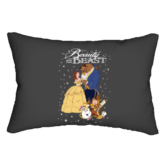 Retro Disney Beauty And The Beast Classic Title Logo Portrait Lumbar Pillows, Magic Kingdom WDW  Lumbar Pillows Family Birthday Gift
