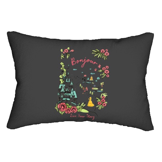 Disney Castle Belle Princess Bonjour Rose , Beauty and the Beast Floral Tee, Magic Kingdom Disneyland Family Holiday 2024 Trip Lumbar Pillows
