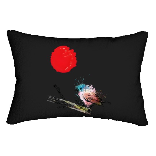 Murakami Birds Red Moon Japenese Lumbar Pillows