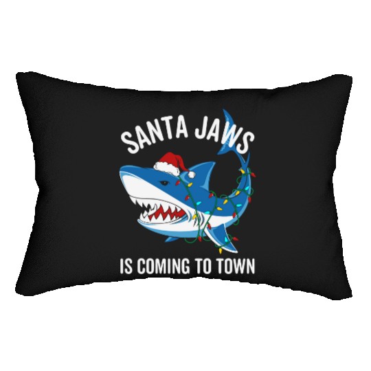 Santa Jaws Is Coming To Town Funny Christmas Shark Lumbar Pillows
