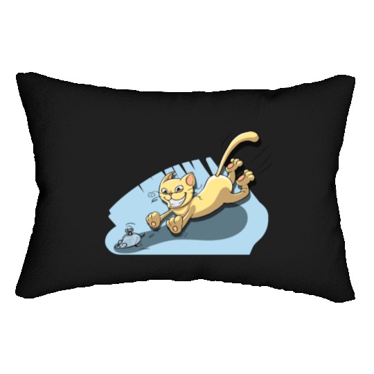 Cat Running After Rat - Tom and Jerry Illustration Lumbar Pillows