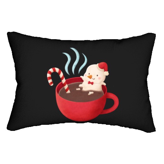 Cute Snowman in Hot Cocoa Lumbar Pillows