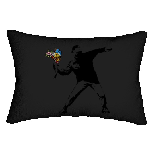 Banksy Rage Flower Thrower Lumbar Pillows