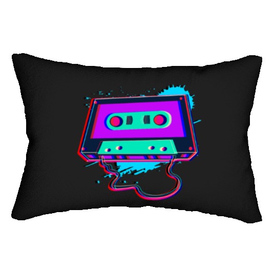 80s Music Cassette Tape : 3D, Neon, 80s songs Lumbar Pillows
